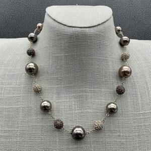 Caroloee Beaded Necklace Womens Gold Tone Faux Pearl Pave Crystal Brown Bronze